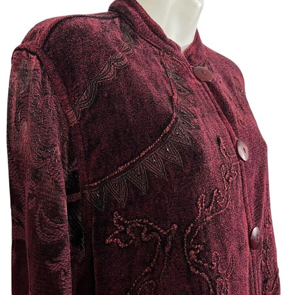 Flashback Burgundy Velvet Beaded Embroidered Whimsigoth Jacket Vintage Womens M - Picture 4 of 16